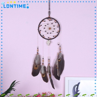 Lontime จี้ตาข่ายดักฝัน ประดับขนนก สีน้ําตาล สําหรับตกแต่งบ้าน ห้อง 2 ชิ้น