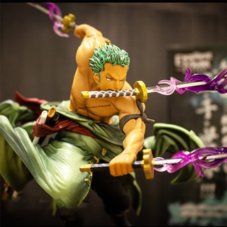 ใหม่ ฟิกเกอร์อนิเมะ One Piece Roronoa Zoro Figur Three-knife Fighting Skill Zoro ขนาด 25 ซม.