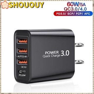 Shououy ที่ชาร์จโทรศัพท์ USB C 60W TypeC PD 4 พอร์ต