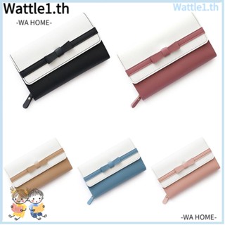 Wttle กระเป๋าสตางค์แฟชั่น หนัง PU ติดโบว์ สีหวาน