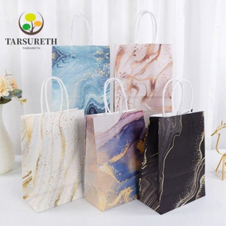 Tarsureth ถุงกระดาษคราฟท์ ลายหินอ่อน สีโรสโกลด์ พร้อมหูหิ้ว สําหรับใส่ขนม ลูกอม ของขวัญ งานแต่งงาน ปาร์ตี้ 6 ชิ้น