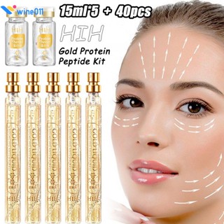 Hih เซรั่มบำรุงผิวหน้า Wires Collagen Gold 24k Gold Pdo Anti-aging Facial Essence Lifting Lines Lightning Firm Facial Gold Protein Peptide กระชับยืดหยุ่น Juvenil Reform 15ml * 5 wine011