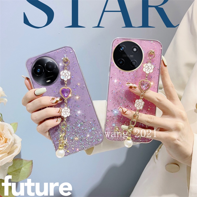 พร้อมส่ง ใหม่ เคสโทรศัพท์มือถือนิ่ม ลายกากเพชร ดาว ท้องฟ้ากลางคืน พร้อมสร้อยข้อมือ สําหรับ Realme 11X Realme11 C51 NFC 11 4G 5G 2023 Realme11X 5G