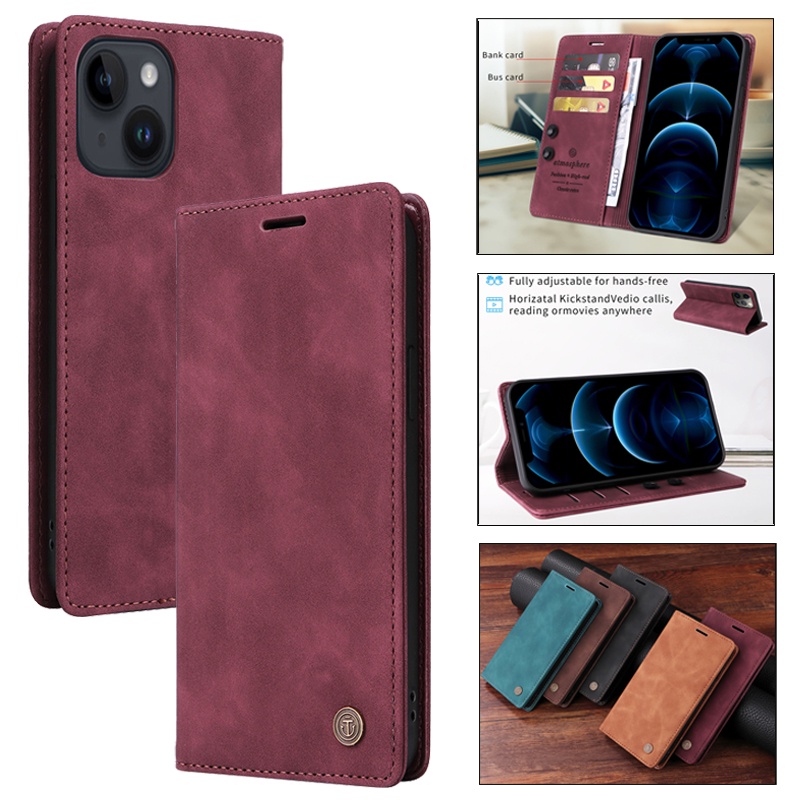 เคสโทรศัพท์หนังนิ่ม ฝาพับแม่เหล็ก พร้อมช่องใส่บัตร ตั้งได้ สไตล์เรโทร สําหรับ For iPhone 11 Pro 6 6S 7 8 Plus SE2 SE3 X XR XS Max