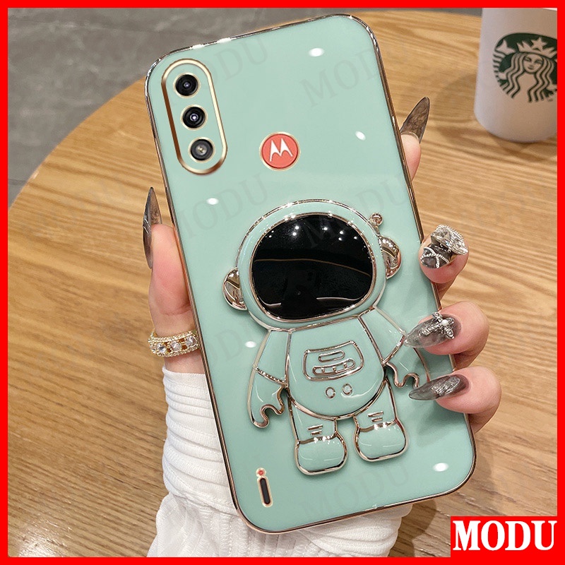 Modu เคสโทรศัพท์มือถือชุบไฟฟ้า ลายนักบินอวกาศ หรูหรา พร้อมขาตั้ง สําหรับ Motorola Moto E7 Power E7i