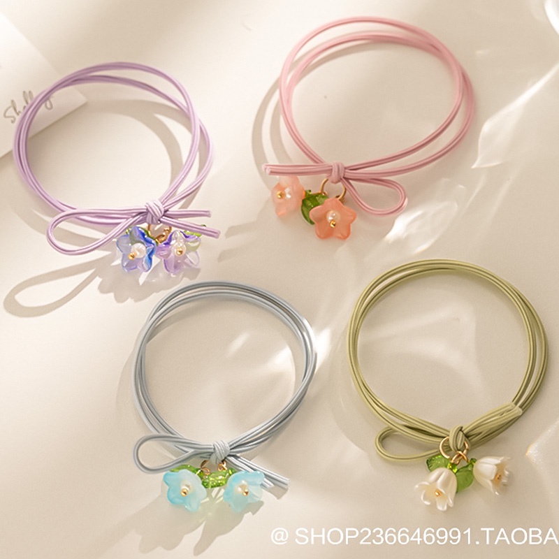 ยางรัดผม แบบยืดหยุ่นสูง ลายดอกไม้ สไตล์เกาหลี เครื่องประดับ แฟชั่นสําหรับเด็กผู้หญิง