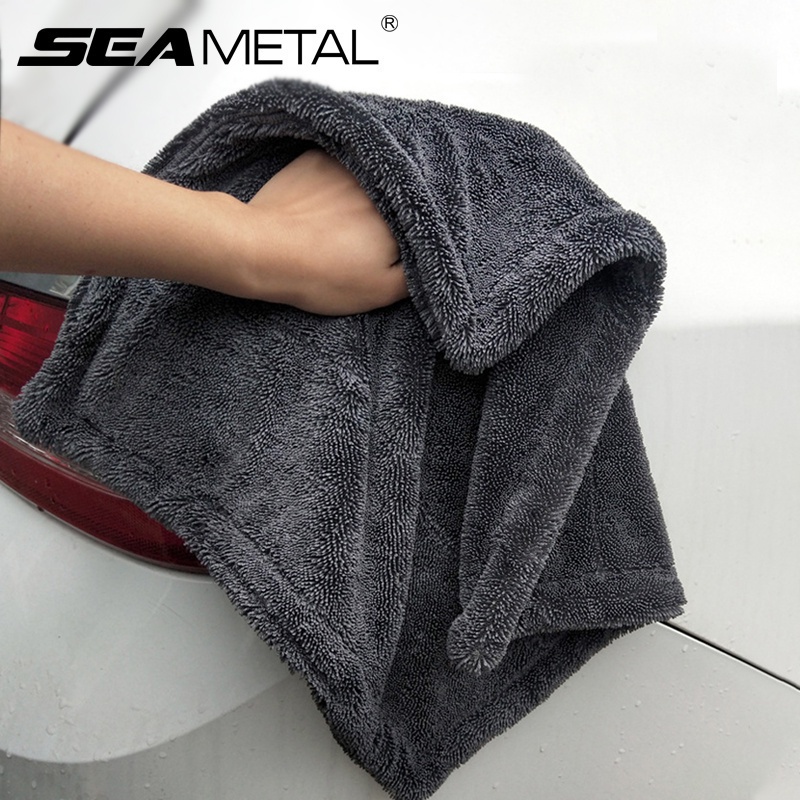 Seametal 1200GSM รถ ทําความสะอาด ผ้าขนหนู ไมโครไฟเบอร์ สองด้าน ดูดซับพิเศษ ล้างรถ ผ้าทําความสะอาด ป้องกันรอยขีดข่วน นุ่ม / ผ้าไม่เป็นขุย