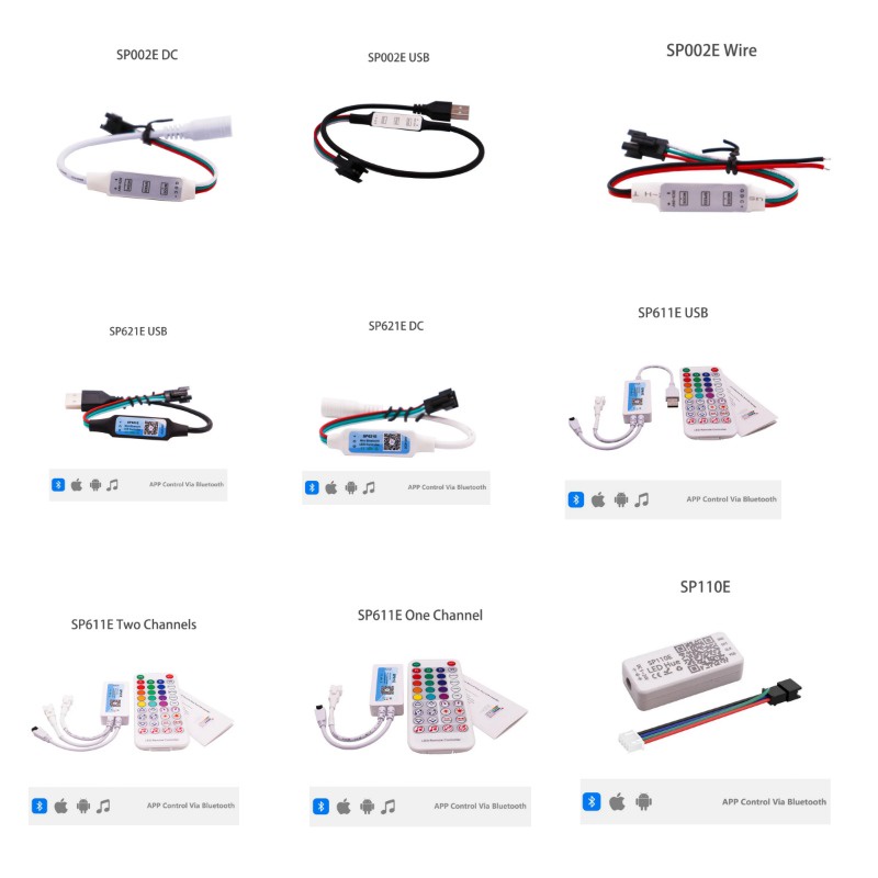 ตัวควบคุมพิกเซล LED DC5V-24V SP611E SP621E SP002E SP110E สําหรับแถบควบคุมเพลงบลูทูธ WS2811 WS2812B w