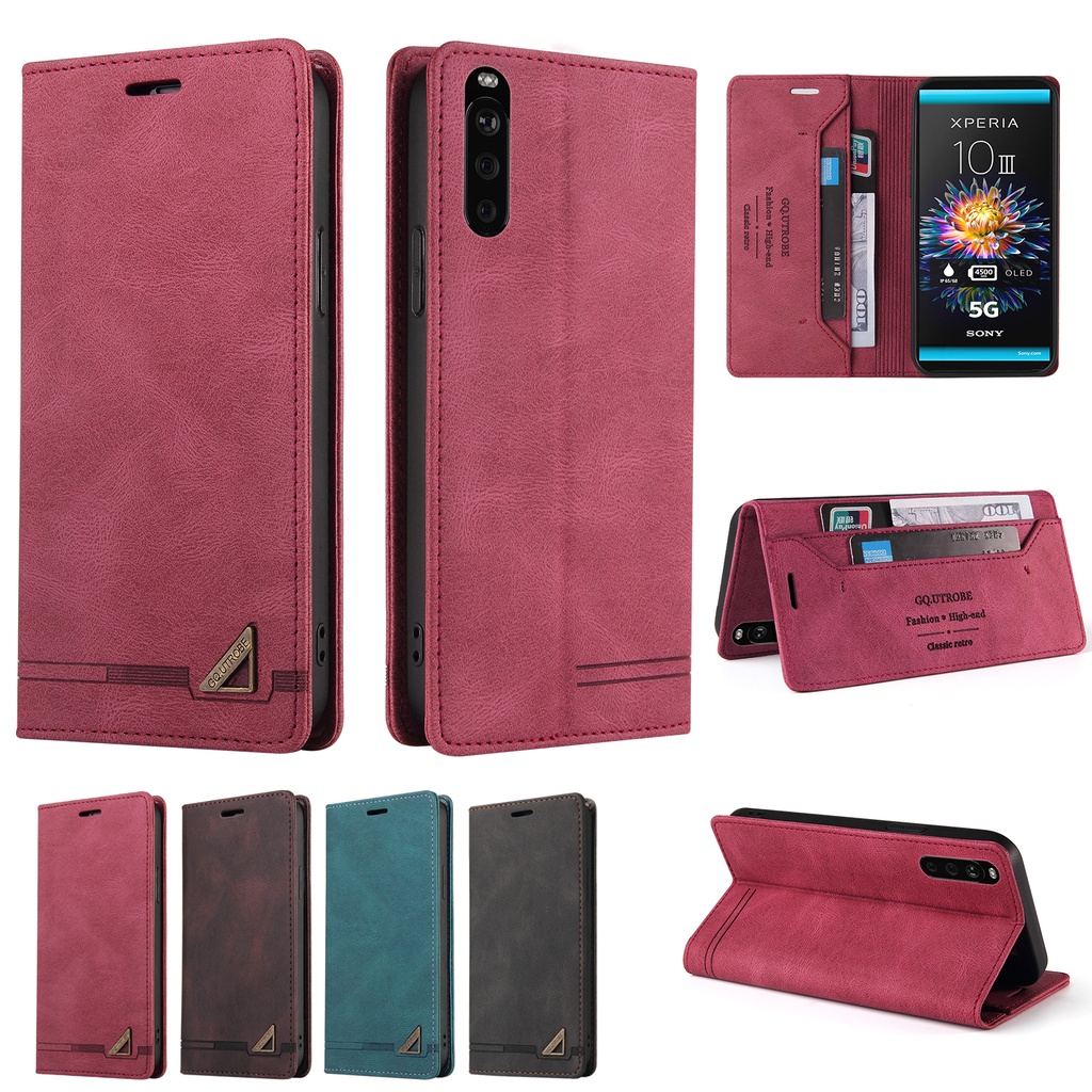 แม่เหล็กปิดปลอกสําหรับ Sony Xperia 1 V 10 IV ii Xperia10 III XZ1 XZ2 XZ3 ฝาครอบหนัง pu กระเป๋าสตางค์กระเป๋าขาตั้งโทรศัพท์ soft TPU ซิลิโคนกันชนกันกระแทก