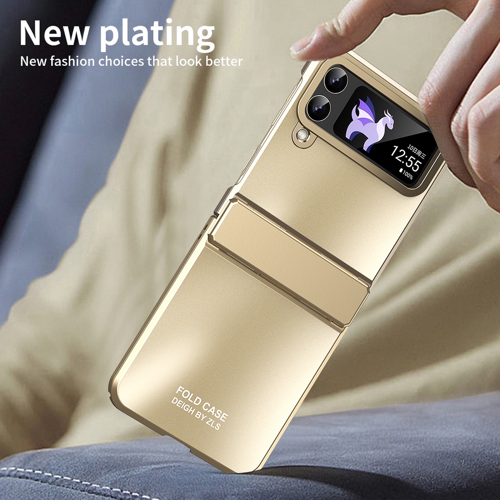 หรูหราชุบบานพับสําหรับ Samsung Galaxy Z Flip 6 Flip 5 Z Flip 4 5G กรณีป ้ องกัน Matte PC กันกระแทกด ้ านหลังโทรศัพท ์ Z Flip 3