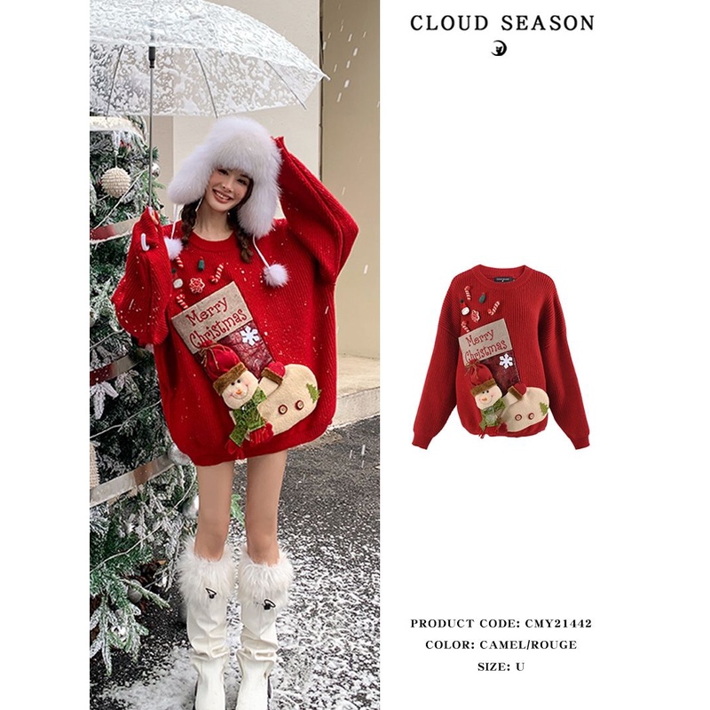 พร้อมส่ง เสื้อกันหนาว ผ้าถัก แบบหนา ทรงหลวม ลายคริสต์มาส สไตล์เกาหลี เหมาะกับฤดูใบไม้ร่วง สําหรับผู้หญิง 2023