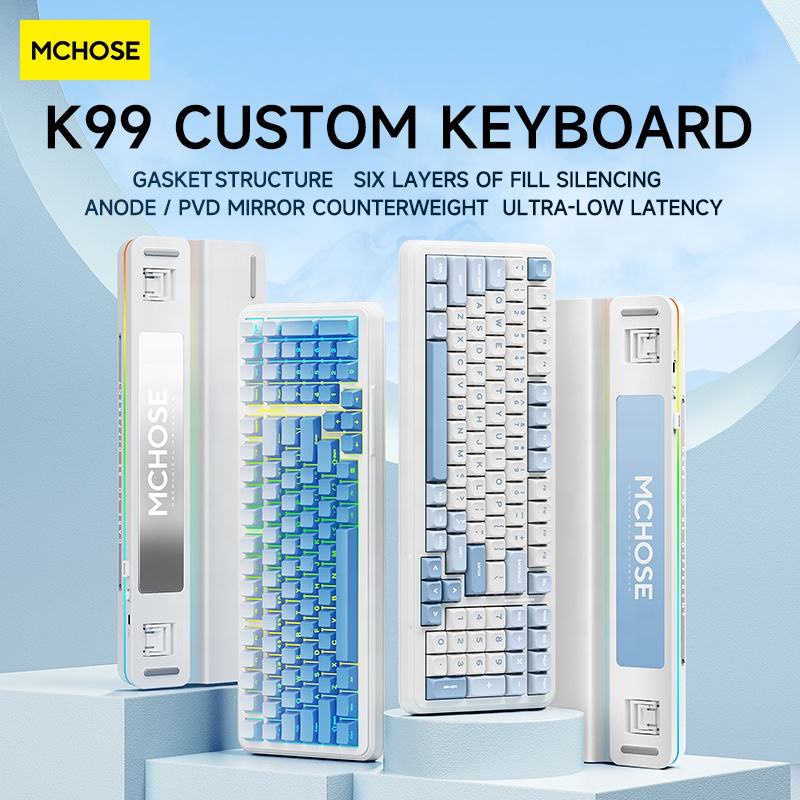 พร้อมส่ง!ใหม่! 2023 Mchose K99 คีย์บอร์ดเกมมิ่งบลูทูธไร้สาย 3 โหมด type-c เสียงครีมมี่ แผ่น PC FR4