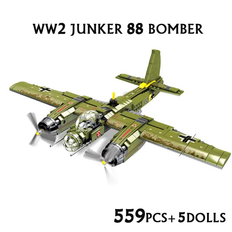 Senbao 559pcs Military Ju-88 Bombing Plane Building Blocks WW2 Helicopter Army Weapon Soldier Model 