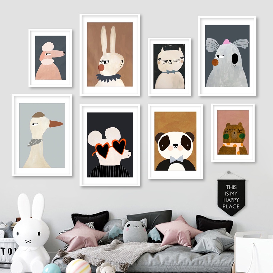 โปสเตอร์ภาพวาดผ้าใบ รูปหมีแพนด้า ห่าน โคอาล่า หนู แมว สุนัข ม้า สไตล์นอร์ดิก สําหรับตกแต่งผนังห้องเด็ก