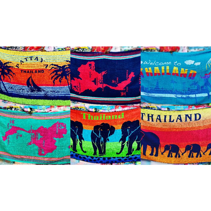 ผ้าขนหนู ผ้าขนหนูชายหาดทอลาย Thailand ช้าง แผนที่ประเทศไทย ผ้าเช็ดตัวผืนใหญ่ ผ้าลายไทย ขนาด 34x64 นิ้ว Frolina