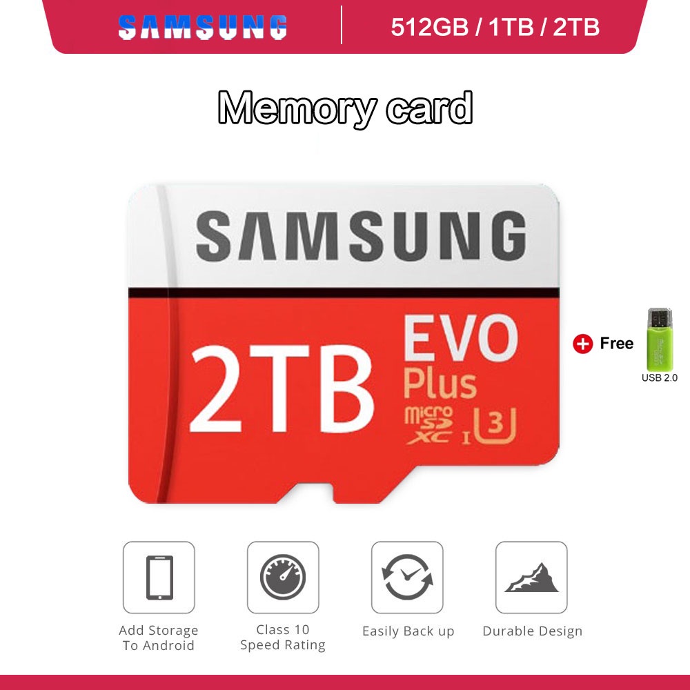 SAMSUNG เมมโมรี่การ์ด 1TB  2TB  การ์ดหน่วยความจำ 1TB  SD Card 512GB Micro Sdxc C10 U3