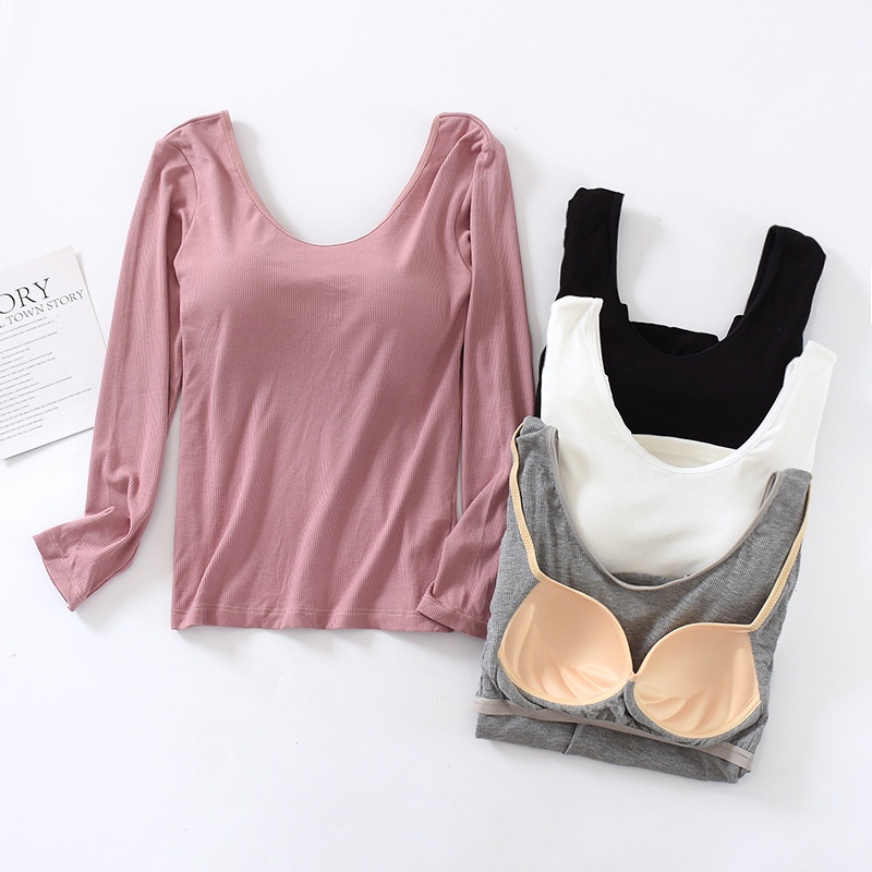W 2 in 1 เสื้อยืดแขนยาว คอวี ขนาดใหญ่ สําหรับผู้หญิง