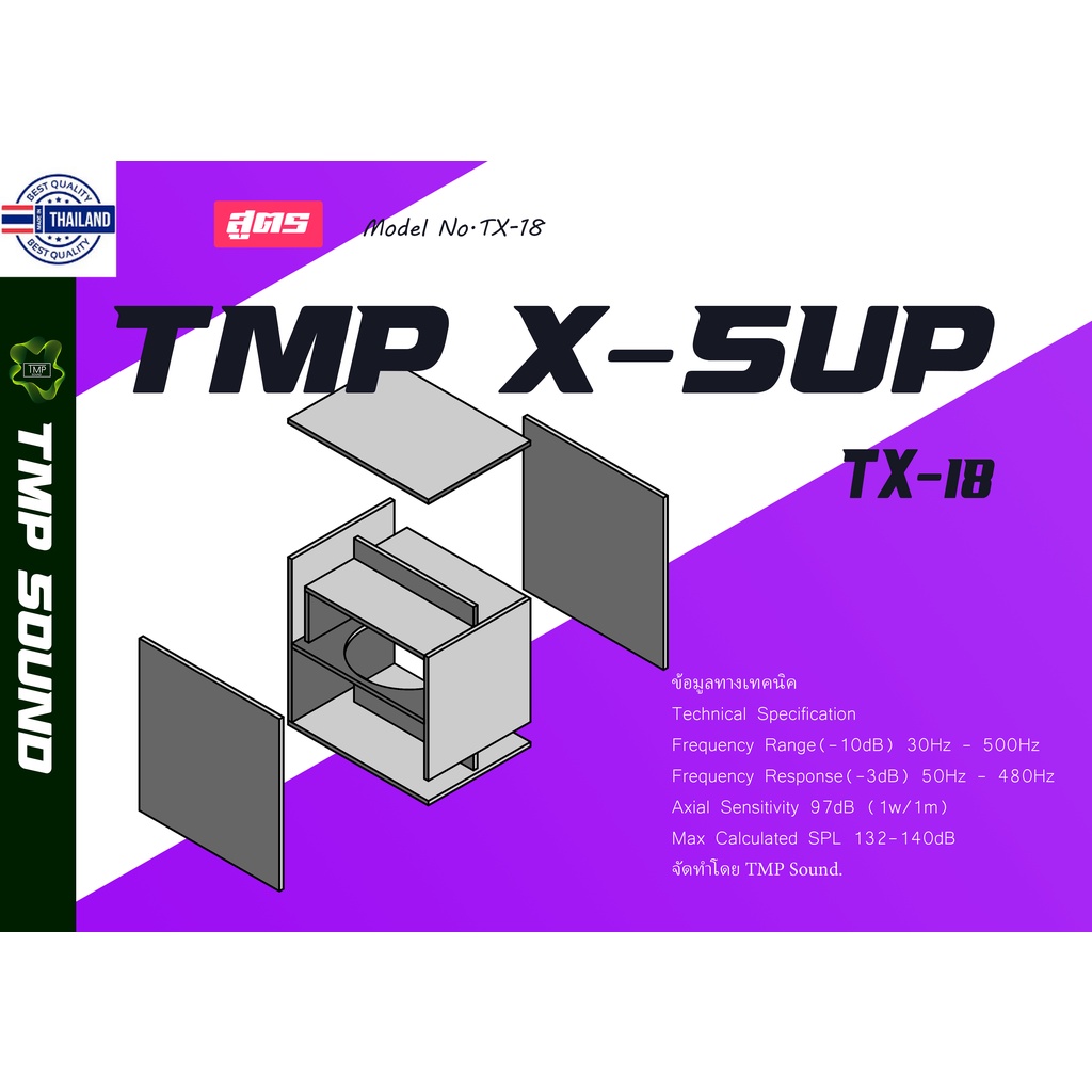 แต่อตู้ลำโพง สูตร TMP X-SUP ขนาด18นิ้ว แตัดไม้ PLAN18" TMP X-SUB 18 BANDPASS Subwoofer Modified Extended response to 35H
