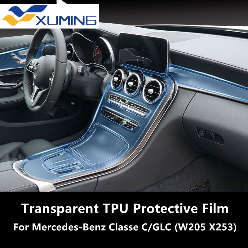 Xm สําหรับ Mercedes-Benz Classe C/GLC W205 X253 ภายในรถคอนโซลกลางโปร่งใส TPU ฟิล์มป้องกัน Anti-scratch ฟิล์มซ่อม