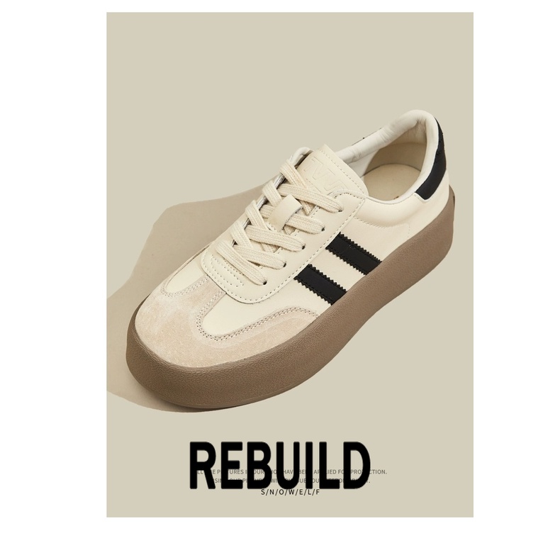 REBUILD  รองเท้าผ้าใบผู้หญิง สีขาว พื้นหนา รองเท้าผ้าใบส้นสูงส้นหนา รองเท้าแฟชั่น ผูกเชือก ทันสมัย กันน้ํา ทิพย์ น่ารัก FYD23B0JVG 46Z231112