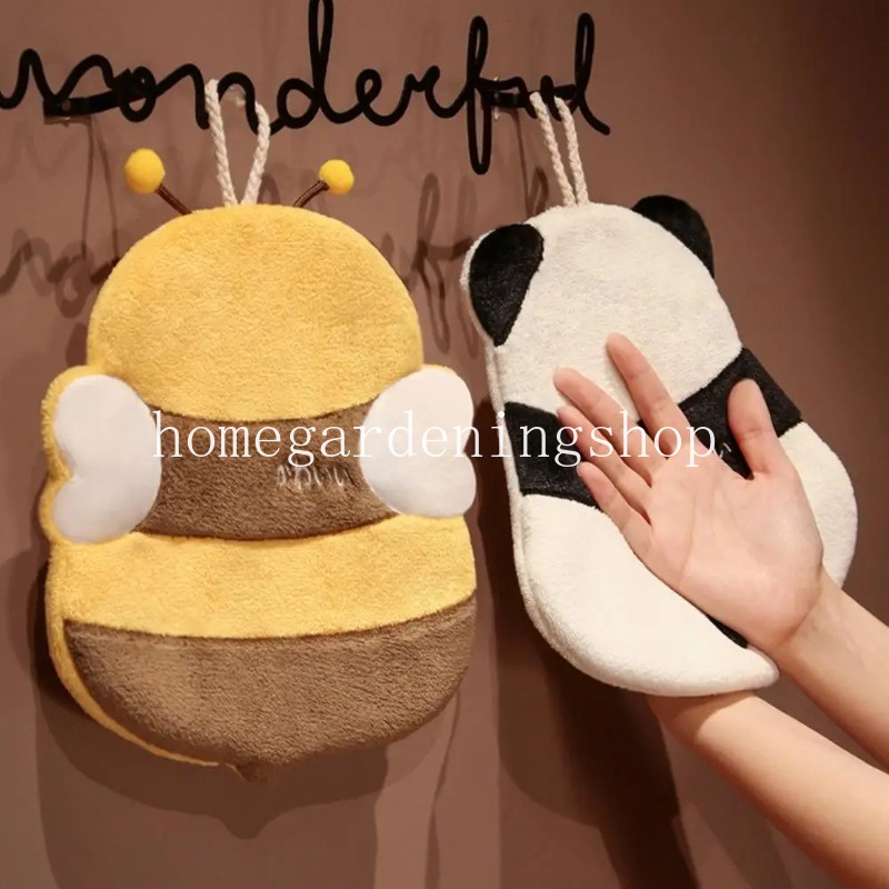 ผ้าขนหนูเช็ดมือ ผ้าฟลีซ ดูดซับน้ําได้ดี ลายการ์ตูนผึ้ง สําหรับเช็ดทําความสะอาดจาน