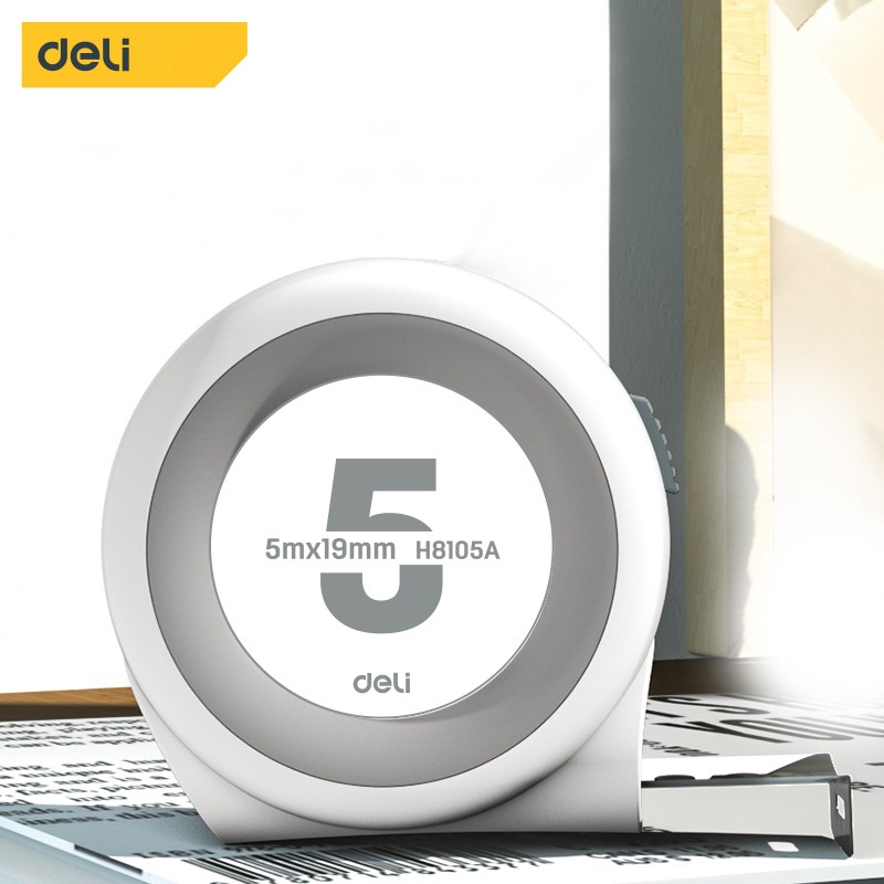 Deli ตลับเมตรสีขาว หนาอย่างดี ตลับเมตรพกพาง่าย  5/3เมตร มาพร้อมตัวล็อคสายวัด