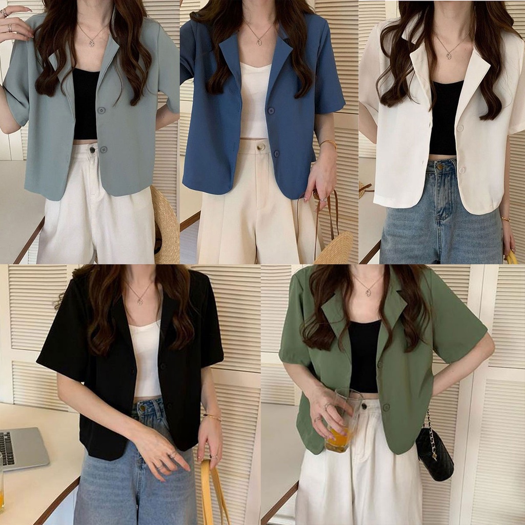 เสื้อครอปคอปกเเฟชั่น น่ารักกรุบ มินิมอลสไตล์ คอลใหม่ พร้อมส่ง