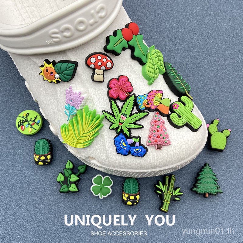 ใหม่ อุปกรณ์เสริมหัวเข็มขัด รูปดอกไม้ สีเขียว DIY สําหรับรองเท้า Crocs Jibbitz Charms