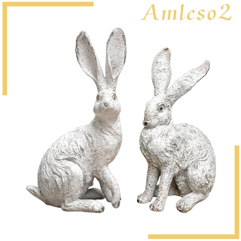 [Amleso2] ฟิกเกอร์รูปปั้นกระต่าย สําหรับตกแต่งบ้าน ระเบียง ฟาร์มเฮาส์ 2 ชิ้น - รูปที่ 4