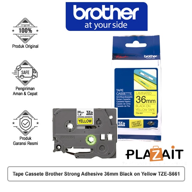 Brother Tape Cassette Strong Adhesive 36mm สีดําเหลือง TZE-S661