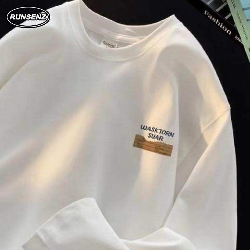 เสื้อยืดกันหนาว คอกลม แขนยาว ทรงหลวม โอเวอร์ไซซ์ แบบเรียบง่าย สําหรับผู้ชาย ไซซ์ M - 8XL