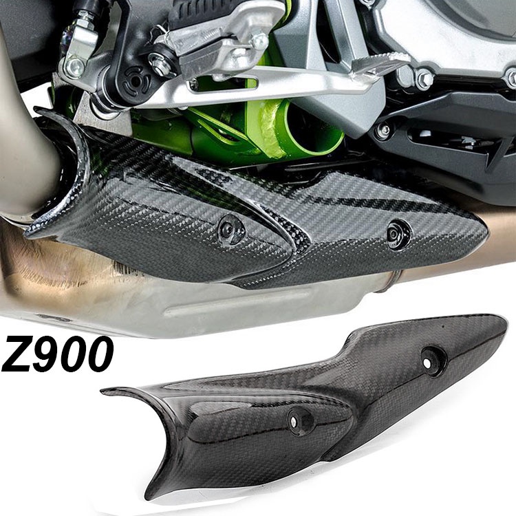 KAWASAKI คาร์บอนไฟเบอร์จริง โมโต ท่อไอเสียป้องกันน้ําร้อนลวกฝาครอบป้องกันสําหรับคาวาซากิ Z900 โล่ความร้อน