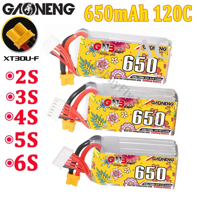 AC Gaoneng GNB 650mAh 2S 7.6V 3S 11.4V 4S 15.2V 5S 19.0V 6S 22.8V  120C Lipo Battery With XT30 Plug 
