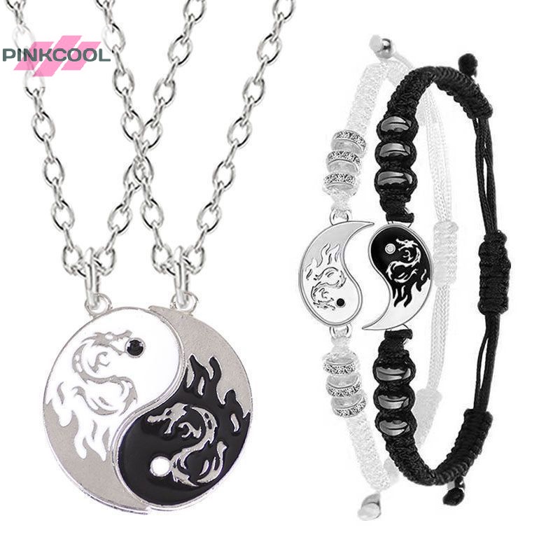 Pinkcool สร้อยคอ สร้อยข้อมือ รูปมังกร หยินหยาง ปรับได้ ของขวัญวันวาเลน สําหรับแฟนสาว
