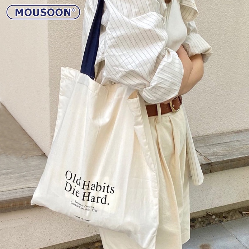 Mousoon Ladies Tote Bag Simple Letter Large Capacity Shoulder Canvas Bag