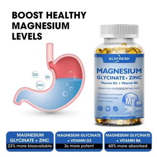 Alxfresh Magnesium Glycinate 500mg ผลิตภัณฑ์เสริมอาหารสําหรับผู้หญิงและผู้ชายการนอนหลับธรรมชาติสนับสนุนสุขภาพกระดูกภูมิคุ้มกันอารมณ์สนับสนุนสุขภาพหัวใจ