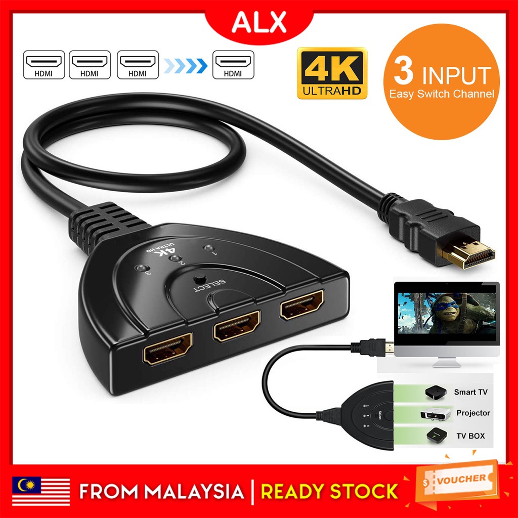 Alx ตัวแปลงสวิตช์ HDMI 4K 3 พอร์ต HDMI เข้า 3 ออก 1 สําหรับ ASTRO Nintendo Switch Xb TV