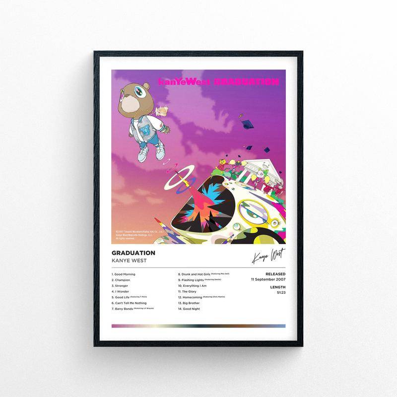 Kanye West - โปสเตอร์ พิมพ์ลาย Graduation Unframed | สไตล์โพลารอยด์ | ปกอัลบั้ม งานศิลปะ