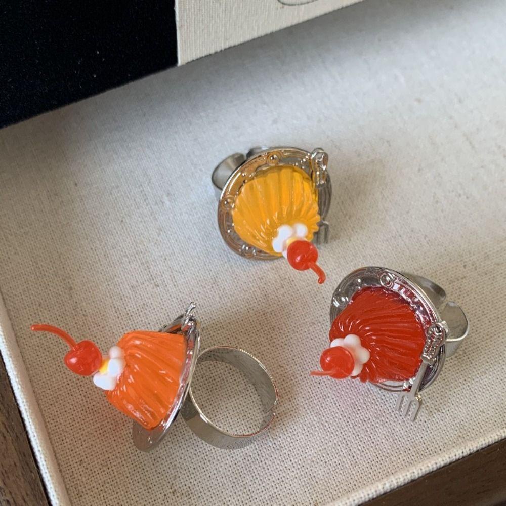 Oceanmap แหวนสตรอเบอร์รี่ เค้ก ส้อม ช้อนมูส เค้ก แหวน อินเทรนด์ Y2K เครื่องประดับเปิด ปรับได้ แหวนขนมหวาน เด็กผู้หญิง - รูปที่ 4