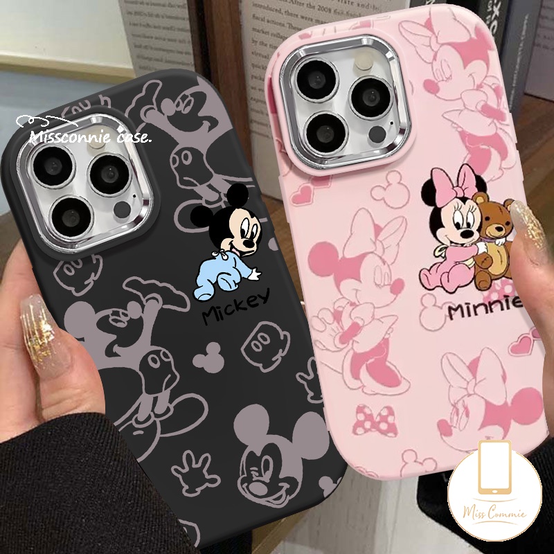 สําหรับ Vivo Y03 Y18 Y17S Y11 Y27 Y17 Y20s Y21s Y15s Y20 Y36 Y16 V25 Y20i Y35 Y21 Y12 Y15 Y33s Y91C Y22 Y15A Y02s V25E V29 น ่ ารัก Mickey Minnie เมาส ์ ชุบเลนส ์ โลหะคู ่ ฝาครอบ