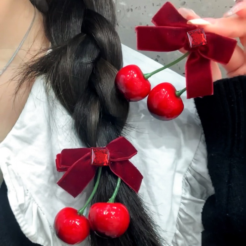 [ Featured ] ปิ่นปักผมแฟชั่น สีแดง - กิ๊บปากเป็ดปีใหม่ - กิ๊บเชอร์รี่จําลอง - เครื่องประดับผมโบว์ สําหรับงานปาร์ตี้ - เครื่องประดับผม สาวหวาน