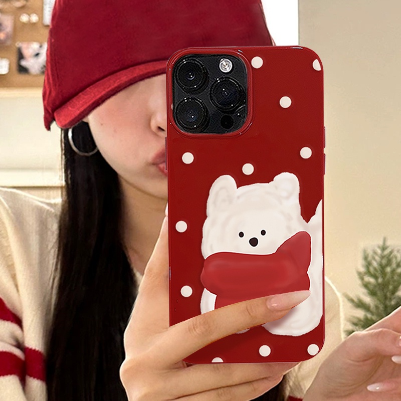 เคสโทรศัพท์มือถือ แบบนิ่ม ลายจุด สีไวน์แดง มันวาว สําหรับ ไอโฟน 15 15promax 14pro 14promax 13 13pro 13promax 11 12 12pro 12promax XR XSMAX 7P 8P