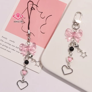 HWETR Goth Y2K โทรศัพท์ Charm Bow Heart Star พวงกุญแจจี้กระเป๋าโทรศัพท์น่ารักอุปกรณ์เสริมสําหรับสาวผู้หญิงเครื่องประดับใหม่