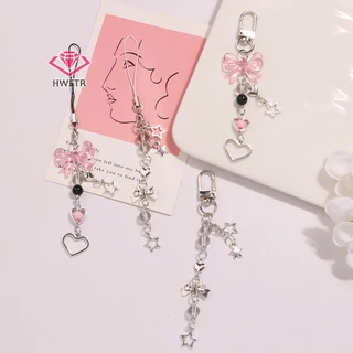 HWETR Goth Y2K โทรศัพท์ Charm Bow Heart Star พวงกุญแจจี้กระเป๋าโทรศัพท์น่ารักอุปกรณ์เสริมสําหรับสาวผู้หญิงเครื่องประดับใหม่