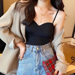 เสื้อสายเดี่ยวแฟชั่น งานสีพื้น มีฟองน้ำในตัว ผ้านิ่ม เย็น ลื่น ใส่เที่ยว ใส่ซับใน สวมใส่สบายสุดๆ ราคาถูก
