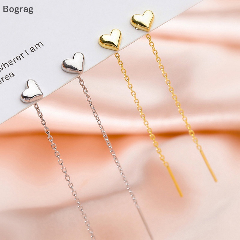 [Bogr] ต่างหูโซ่ยาว จี้ลูกปัดหัวใจ ดาว เครื่องประดับ สําหรับผู้หญิง 1 คู่ COD