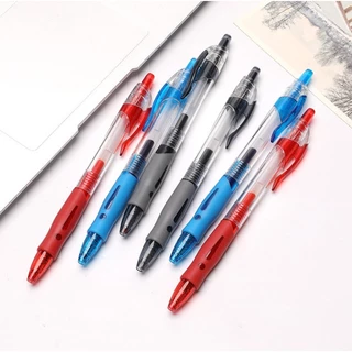 S0122 ปากกา หมึกเจล แบบกด มี3สี เขียนลื่น จับถนัดมือ มาใหม่ ด้ามใส มีกริป ปากกาลูกลื่น