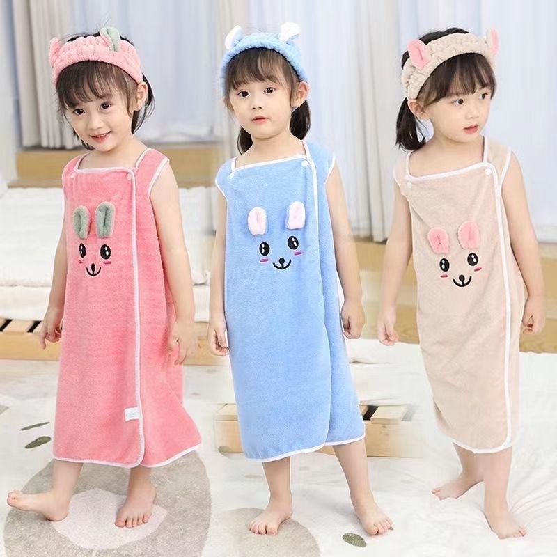 🌸Breeze🌸 เด็ก ผ้าขนหนูอาบน้ำน่ารัก คาดผมเสื้อคลุมอาบน้ำดูดซับน้ำได้อย่างรวดเร็วอ่อนนุ่ม