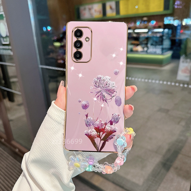 เคส Samsung A15 A05 A05S A25 5G 4G A35 5G A55 5G เคสโทรศัพท์มือถือ ซิลิโคน ลายใบหญ้าห้าแฉก พร้อมสายคล้องมือ สําหรับ Samsung A15 A05 A05S A25 5G 4G A35 5G A55 5G