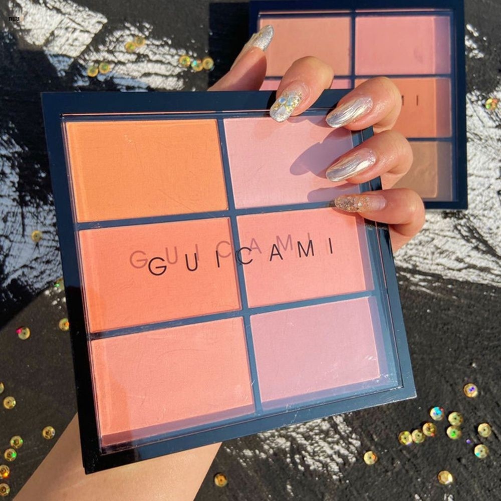 Guicami บลัชออนพาเลท 6 สี, คอนทัวร์สีชมพู, แครอท, แอปริคอท, ส้ม, แต่งหน้านู้ด, ผิวไหม้ตามธรรมชาติ, แต่งหน้า 6 สี nuuo